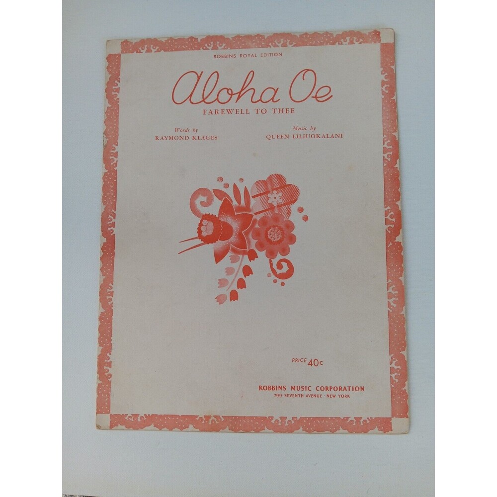 Antique Sheet Music 1925 Aloha Oe Farewell To Thee by H.M. Queen Liliuokalani